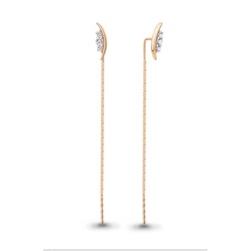 Серьги продевки из серебра 925 пробы с позолотой, с фианитами