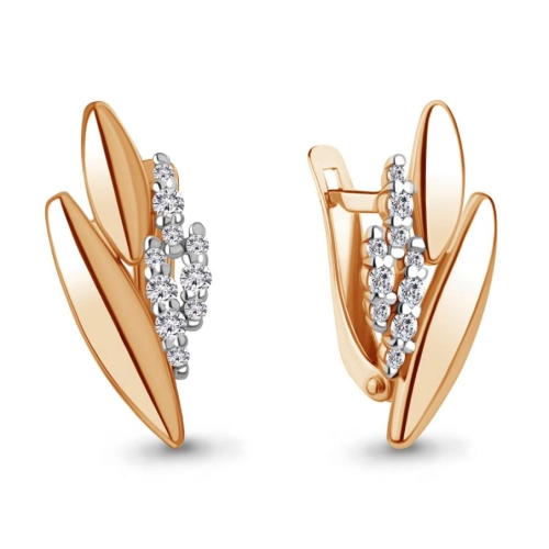 Серьги из серебра 925 пробы с позолотой, сфианитами