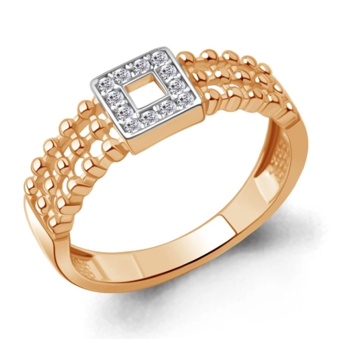 Кольцо из серебра 925 пробы с позолотой, с фианитами