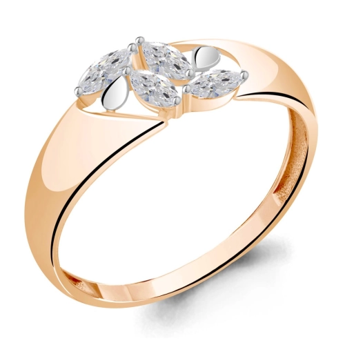 Кольцо из серебра 925 пробы с позолотой, с фианитами