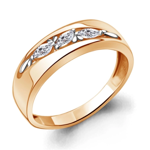 Кольцо из серебра 925 пробы с позолотой, с фианитами