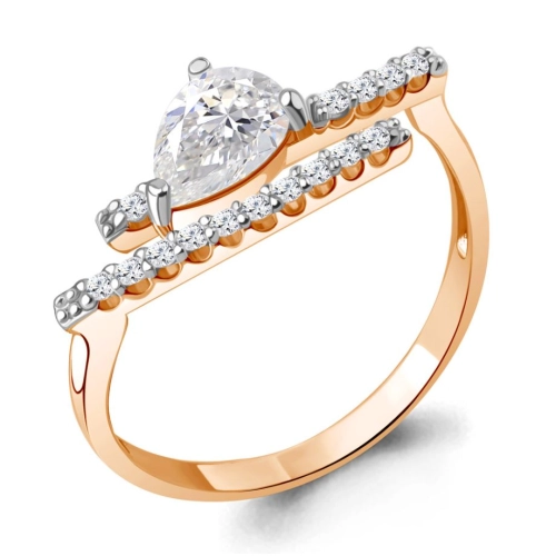 Кольцо из серебра 925 пробы с позолотой, с фианитами