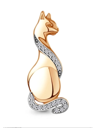 Брошь из серебра 925 пробы с позолотой, с фианитами