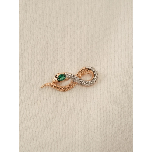 Брошь (925 п) корунд изумруд синт., кристалл , фианит