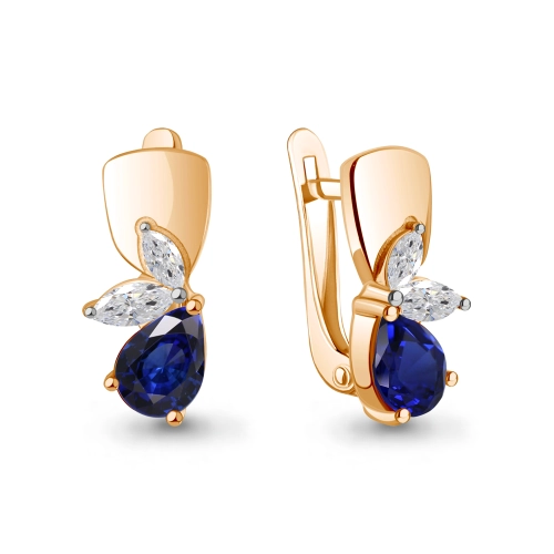 Серьги (925 п) корунд сапфир синтет., фианит