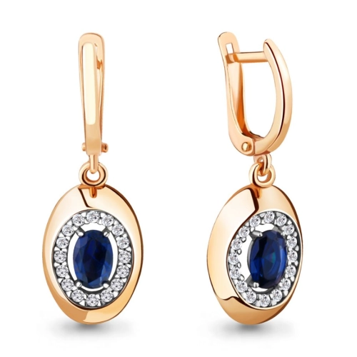 Серьги (925 п) корунд сапфир синт., фианит