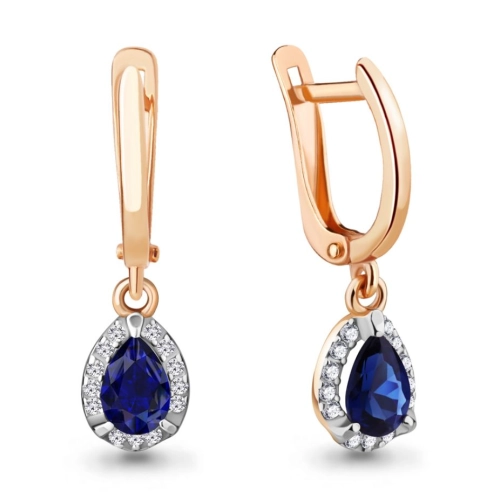 Серьги (925 п) корунд сапфир синтет., фианит