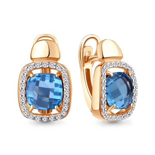 Серьги (925 п) топаз синт., фианит