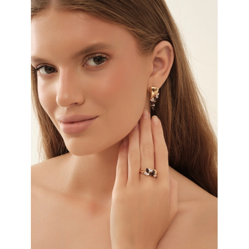 Серьги из серебра 925 пробыс позолотой, с гранатами и фианитами