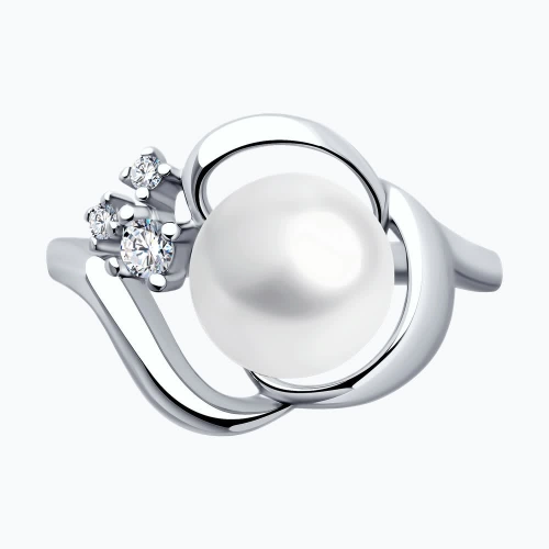 Кольцо из серебра 925 пробы с жемчугом и фианитами