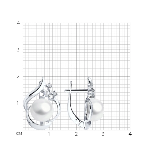 Серьги из серебра 925 пробы с жемчугом и фианитами