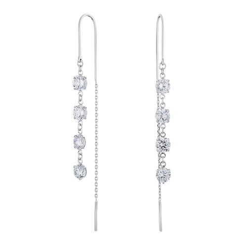 Серьги продевки из серебра 925 пробы с фианитами