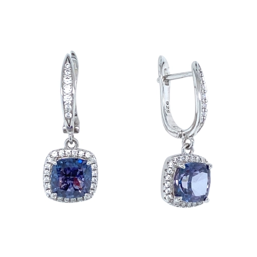 Серьги из серебра 925 пробы с цветными фианитами