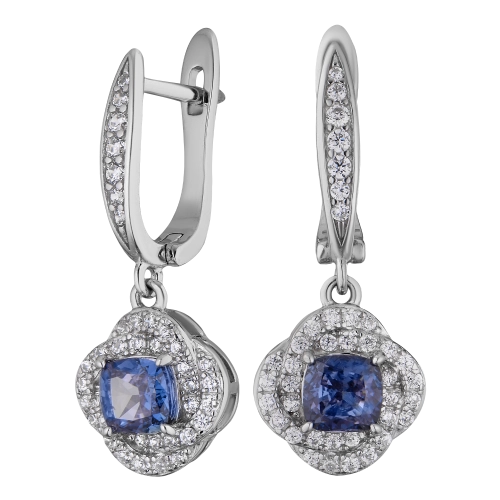 Серьги из серебра 925 пробы с цветными фианитами