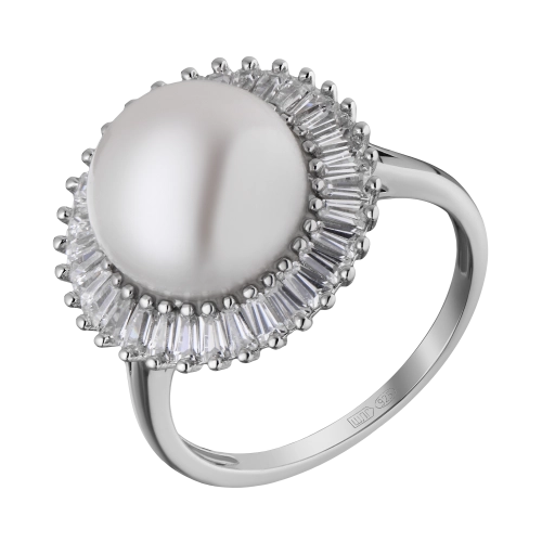 Кольцо из серебра 925 пробы с жемчугом и фианитами