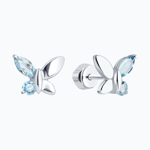 Серьги пусеты из серебра 925 пробы с топазами