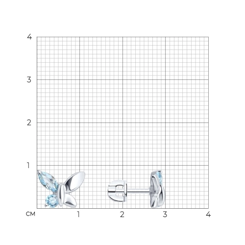 Серьги пусеты из серебра 925 пробы с топазами
