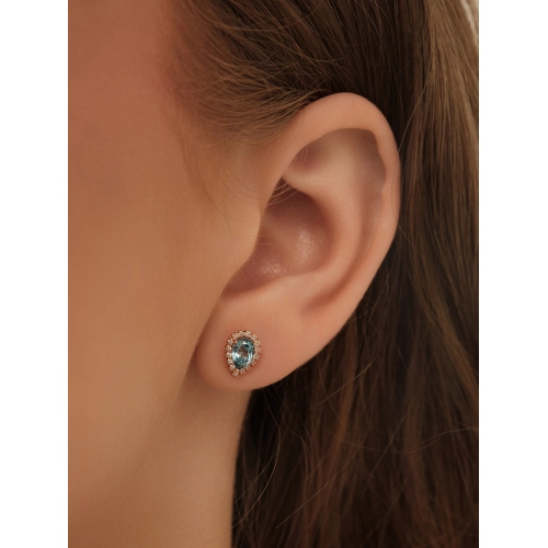 Серьги пусеты из золота 585 пробы с топазами и фианитами