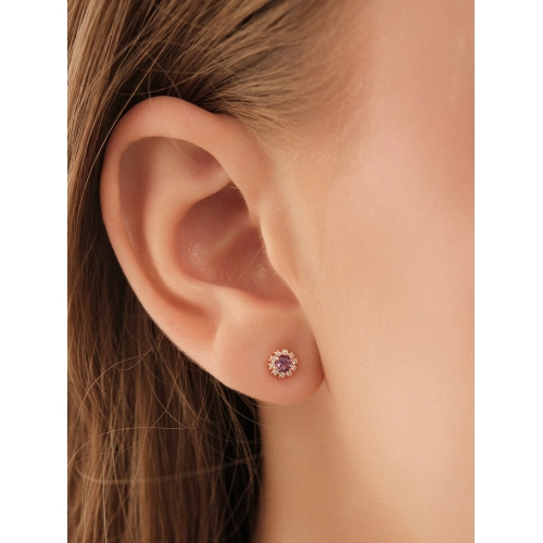 Серьги из золота 585 пробы с аметистами и фианитами