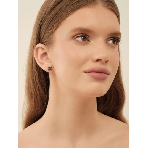 Серьги пусеты из белого золота 585 пробы с цветными фианитами