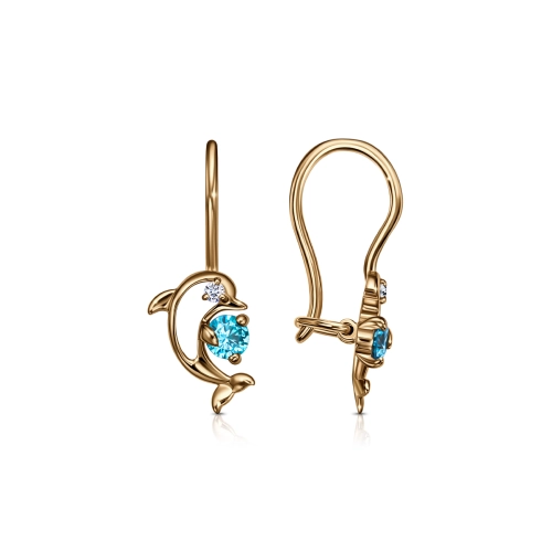 Серьги петельки из золота 585 пробы с цветными фианитами