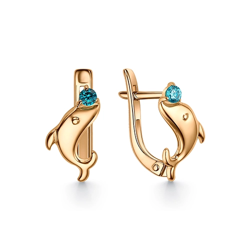 Серьги из золота 585 пробы с цветными фианитами