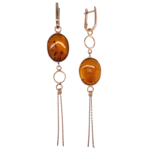Серьги из серебра 925 пробы с позолотой, с янтарем