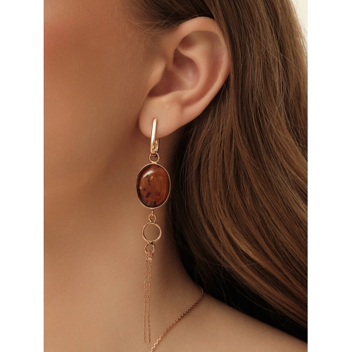 Серьги из серебра 925 пробы с позолотой, с янтарем