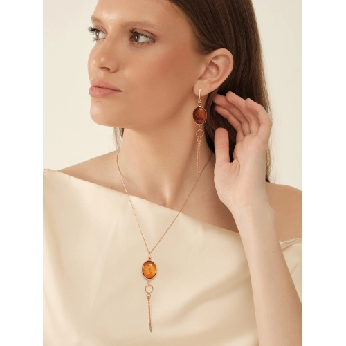 Серьги из серебра 925 пробы с позолотой, с янтарем