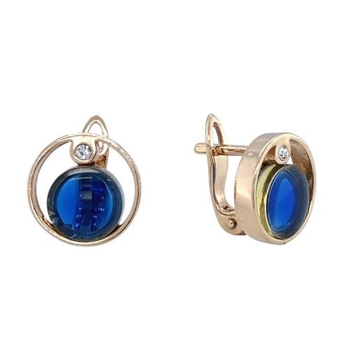 Серьги (925 п) янтарь синий, стекло