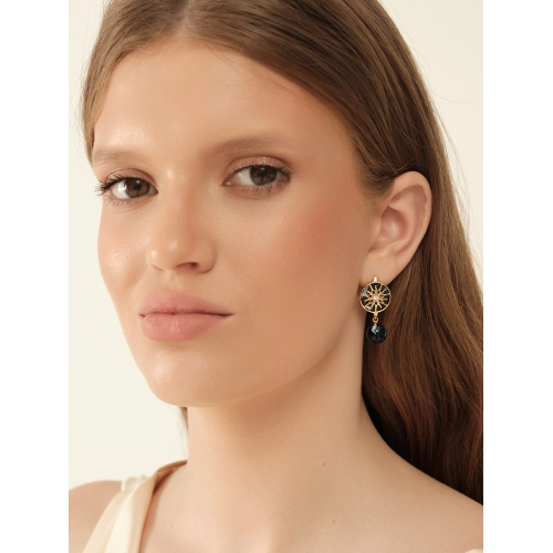 Серьги (925 п) янтарь синий, стекло