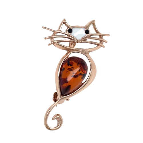 Брошь (925 п) янтарь, стекло, эмаль