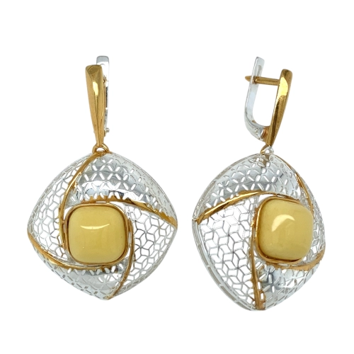Серьги (925) янтарь белый