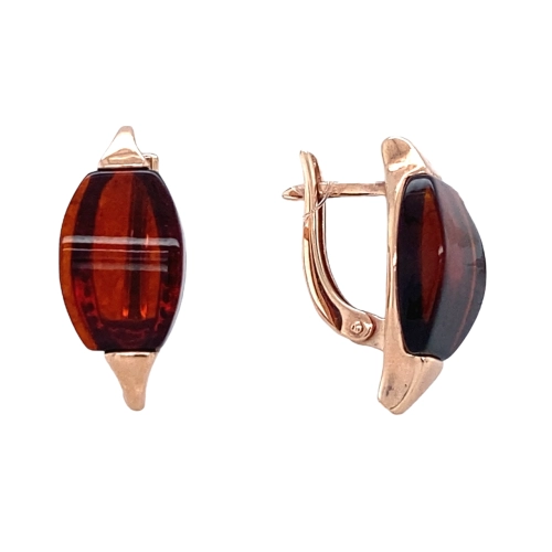 Серьги из серебра 925 пробы с позолотой, с янтарем