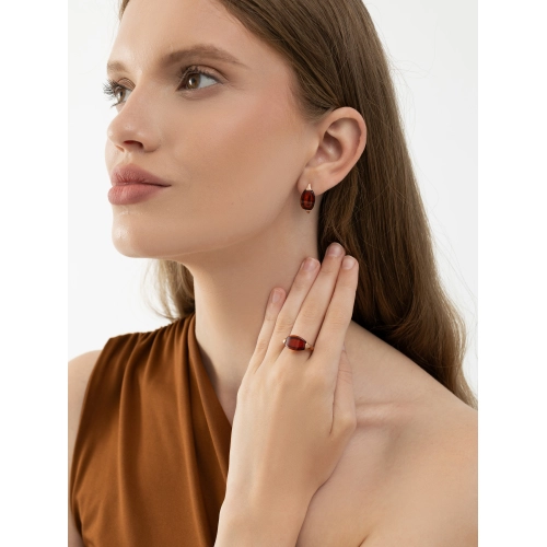 Серьги из серебра 925 пробы с позолотой, с янтарем