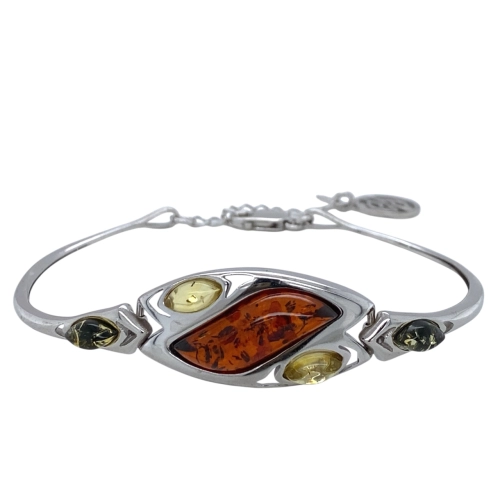 Браслет (925) янтарь микс жесткий