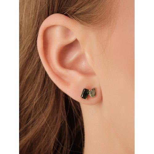 Пусеты (585 ж) аметист зеленый, турмалин ситалл