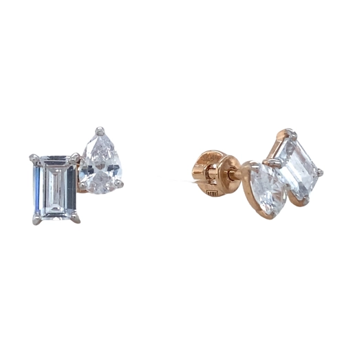 Серьги пусеты из золота 585 пробы с фианитами