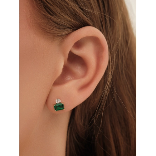 Пусеты (585 ж) изумруд ситалл, фианит