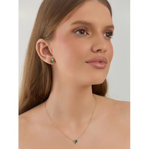 Пусеты (585 ж) изумруд ситалл, фианит