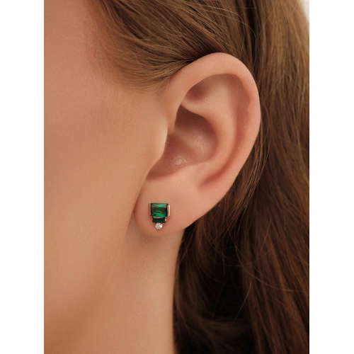 Пусеты (585) изумруд ситалл, фианит