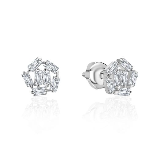 Серьги пусеты из белого золота 585 пробы с фианитами