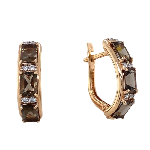 Серьги из золота 585 пробы с раухтопазами и фианитами