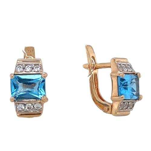 Серьги из золота 585 пробы с топазами и фианитами