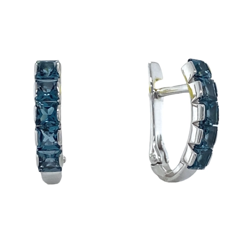 Серьги из белого золота 585 пробы с топазом London Blue