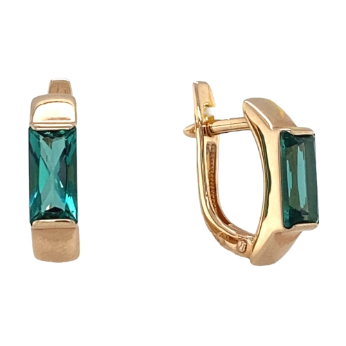 Серьги из золота 585 пробы с зеленым кварцем