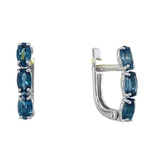 Серьги из белого золота 585 пробы с топазом London Blue