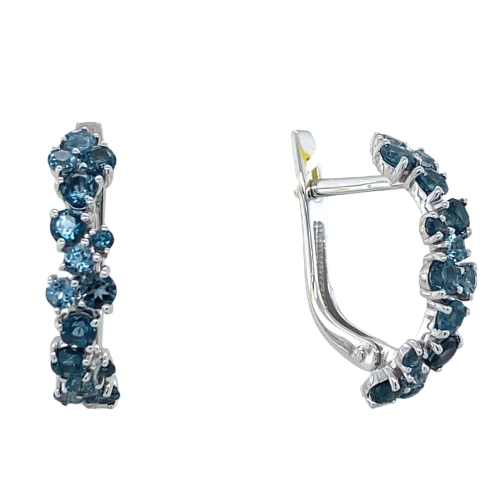 Серьги из белого золота 585 пробы с топазом London Blue