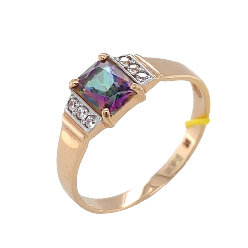 Кольцо из золота 585 пробы с кварцами мистик и фианитами