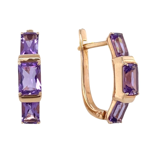 Серьги из золота 585 пробы с искусственным аметистом